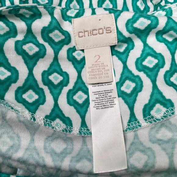 Chicos Womens 2 Size L Ikat Teal Soft Modal Knit Tunic Top Coastal Preppy Chic - Picture 5 of 9